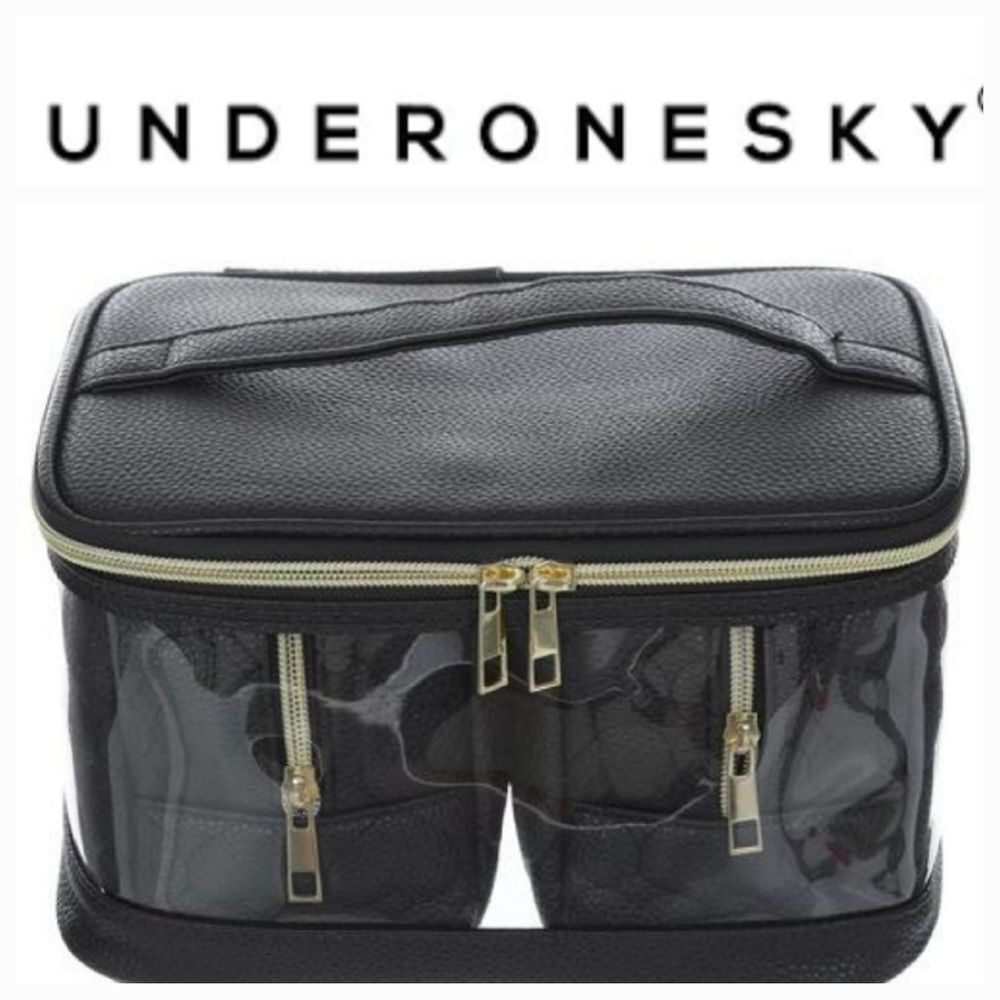 Underonesky 3PC Quilted Heart & Pebbled Traincase Set